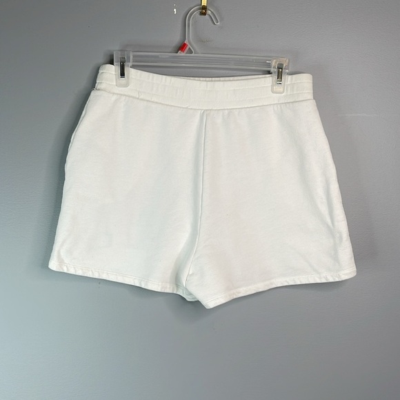 Zara NY Varsity Sweat Shorts White Navy Blue Elastic Waistband High Waist Size L - Picture 5 of 11